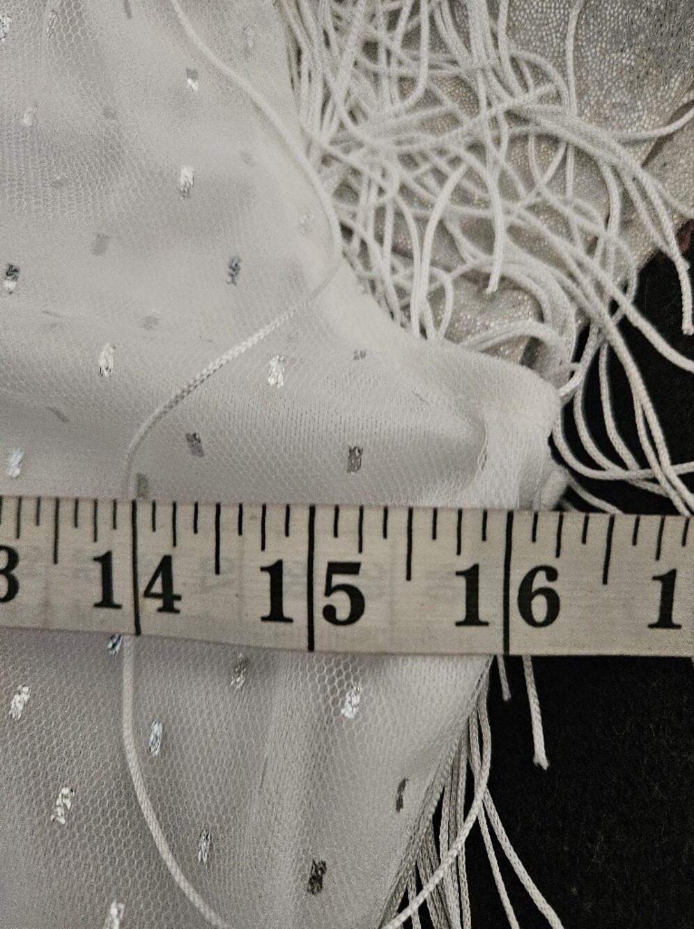 White Fringe Shift Dress with Scoop Neck Siver Specks M - Picture 6 of 7